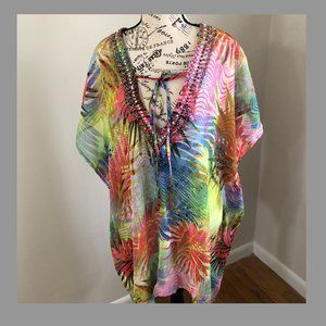 Bali Club Multicolor Floral Swimsuit Cover Up Pre-Loved Size L.